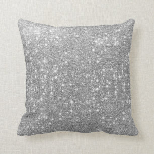Silver Glitter Sparkle Metal Metallic Look Throw Pillow