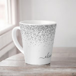 Silver Glitter Sparkle Metal Monogram Name Latte Mug<br><div class="desc">Silver Faux Foil Metallic Sparkle Glitter Brushed Metal Monogram Name Latte Coffee Cup Mug. This makes the perfect sweet 16 birthday,  wedding,  bridal shower,  anniversary,  baby shower or bachelorette party gift for someone that loves glam luxury and chic styles.</div>