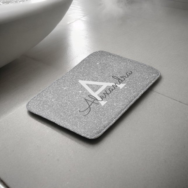 Silver Glitter Sparkle Monogram Bath Mat (Creator Uploaded)