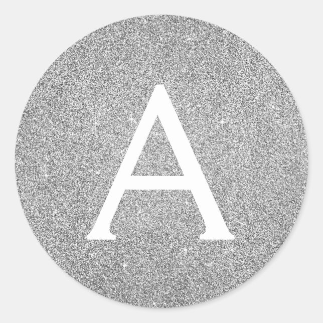 Silver Glitter & Sparkle Monogram Birthday Classic Round Sticker (Front)