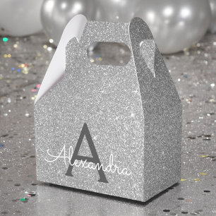 Silver Glitter & Sparkle Monogram Favor Box
