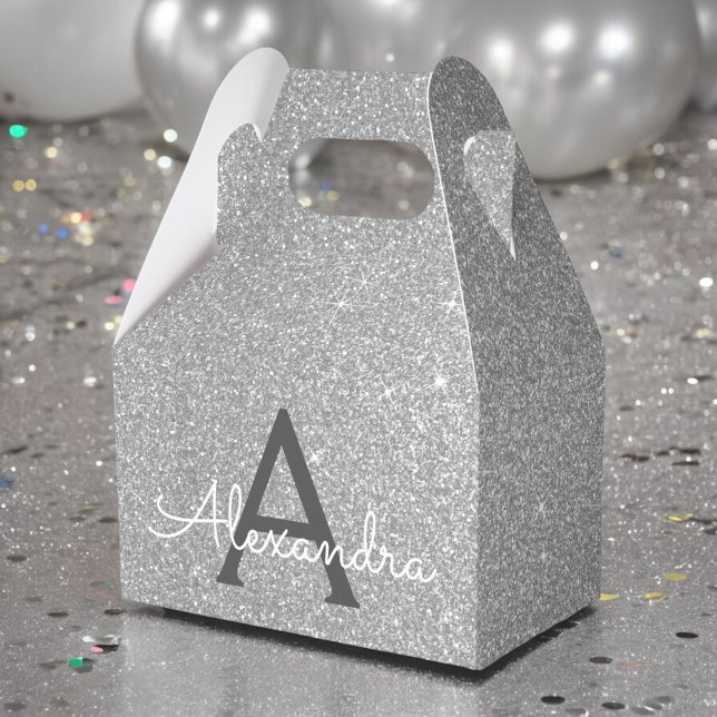 Silver Glitter & Sparkle Monogram Favor Box (Creator Uploaded)