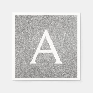 Silver Glitter & Sparkle Monogram Initial Birthday Napkin