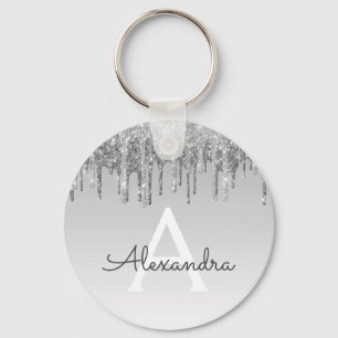 Silver Glitter & Sparkle Monogram Keychain