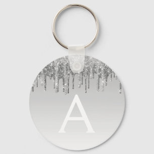 Silver Glitter & Sparkle Monogram Keychain