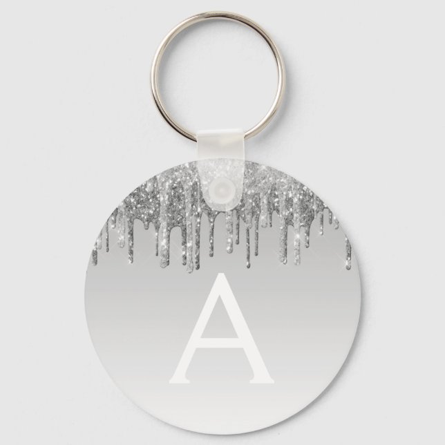 Silver Glitter & Sparkle Monogram Keychain (Front)