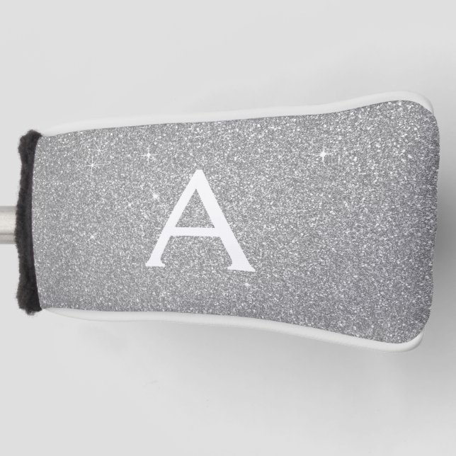 Silver Glitter & Sparkle Monogram Name Golf Head Cover (Front)