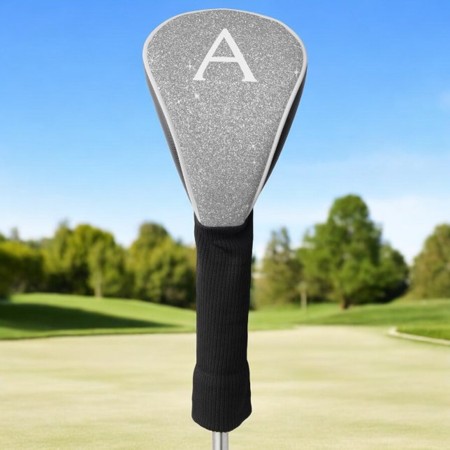 Silver Glitter & Sparkle Monogram Name Golf Head Cover (Creator Uploaded)