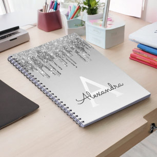 Silver Glitter Sparkle Monogram Notebook