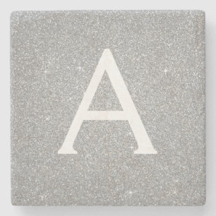 Silver Glitter & Sparkle Monogram Stone Coaster