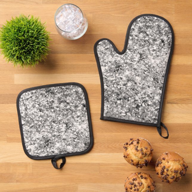 Silver Glitter Sparkle Oven Mitt & Pot Holder Set (Top Down)
