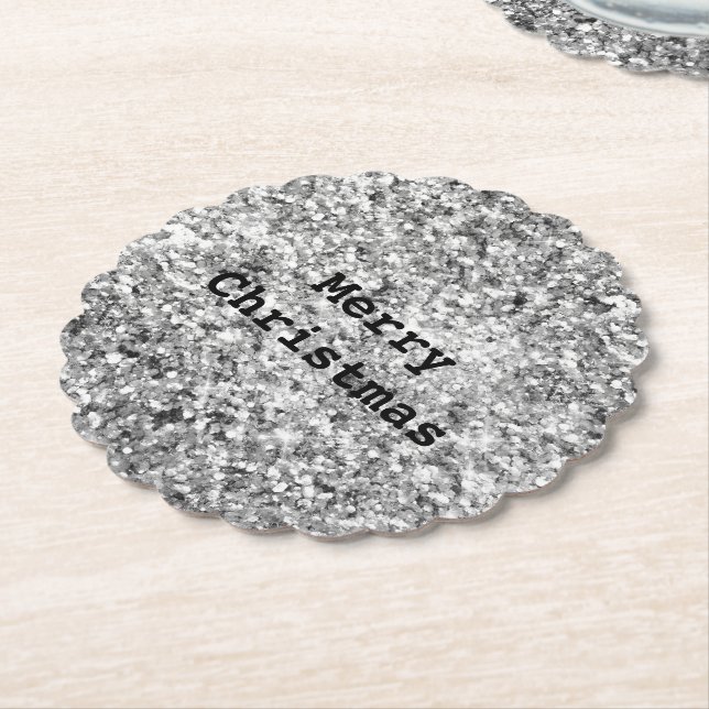 Silver Glitter Sparkle Paper Coaster (Angled)