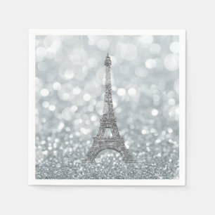 Silver Glitter Sparkle Paris Eiffel Tower Glam Napkin