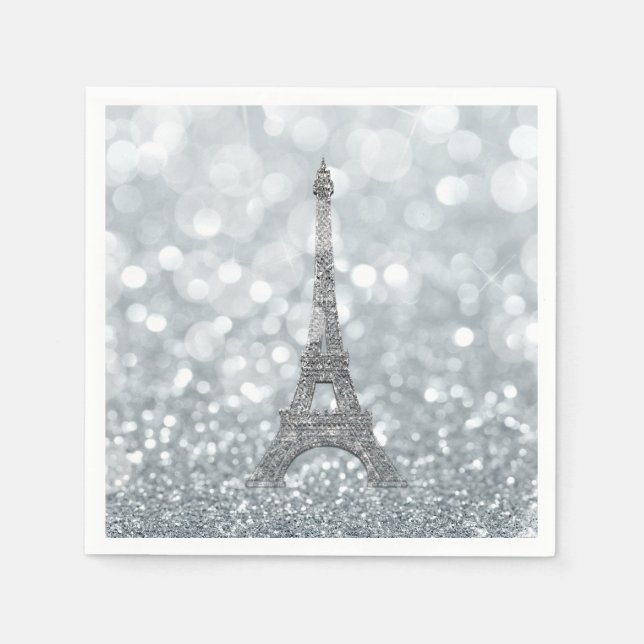Silver Glitter Sparkle Paris Eiffel Tower Glam Napkin (Front)