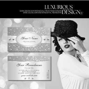 Silver Glitter Sparkle Stars Diamonds Professional Business Card