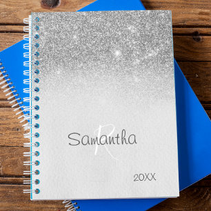 Silver Glitter Sparkle Yearly Monogram Planner