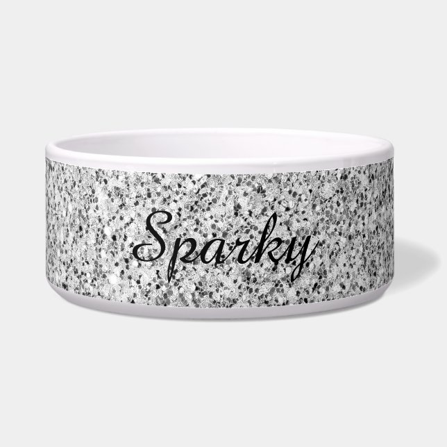 Silver glitter sparkles black white Personalize (Front)
