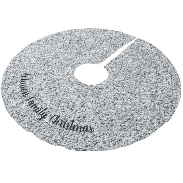 Silver glitter sparkles black white Personalize Brushed Polyester Tree Skirt (Angled)