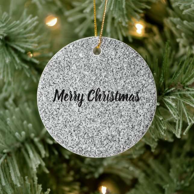 Silver glitter sparkles black white Personalize Ceramic Ornament (Tree)