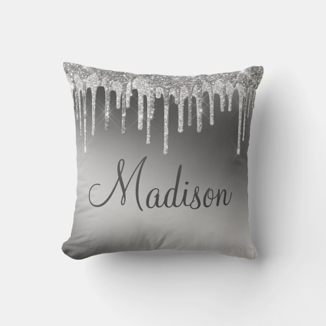 Silver Glitter Sparkles Girly Glam Elegant Chic Throw Pillow (Front)