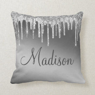Silver Glitter Sparkles Girly Glam Elegant Chic Throw Pillow