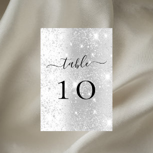 Silver glitter sparkles glamourous table number