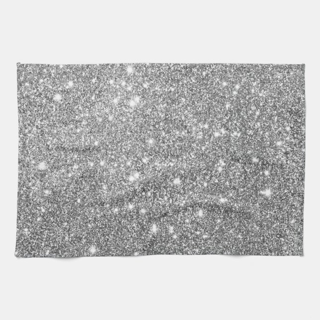 Silver Glitter Sparkles Kitchen Towel (Horizontal)