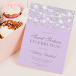 Silver glitter sparkles lavender sweet sixteen invitation<br><div class="desc">A modern,  pretty chic and elegant silver glitter shower confetti and white string lights with pastel lavender purple colour block Sweet 16 birthday party invitation .</div>