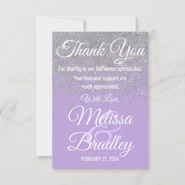 Silver Glitter Sparkles Lavender Thank You (Front)