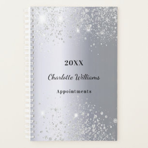 Silver glitter sparkles monogram script planner