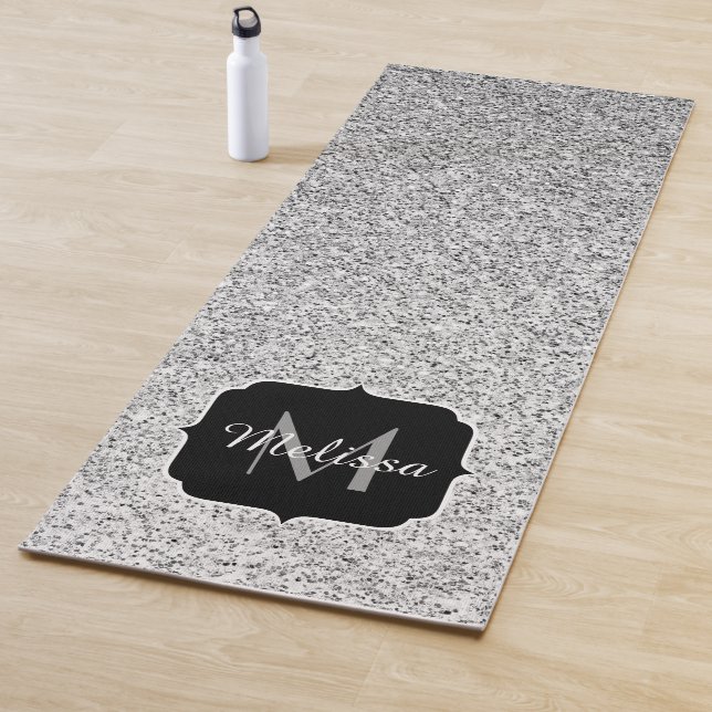 Silver glitter sparkles Monogram Yoga Mat (In Situ)