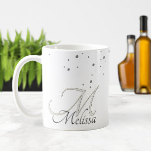 ✨ Silver Glitter Sparkles Name and Monogram Coffee Mug