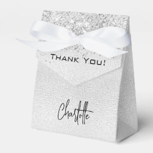 Silver glitter sparkles name script thank you favor box