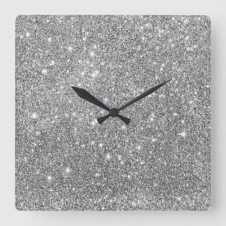 Silver Glitter Sparkles Square Wall Clock