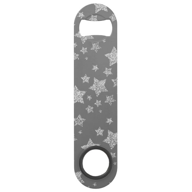 Silver glitter sparkles Stars pattern light grey Bar Key (Front)
