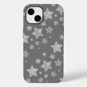 Silver glitter sparkles Stars pattern light grey Case-Mate iPhone 14 Case