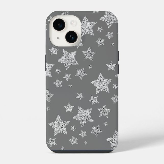Silver glitter sparkles Stars pattern light grey iPhone Case (Back)