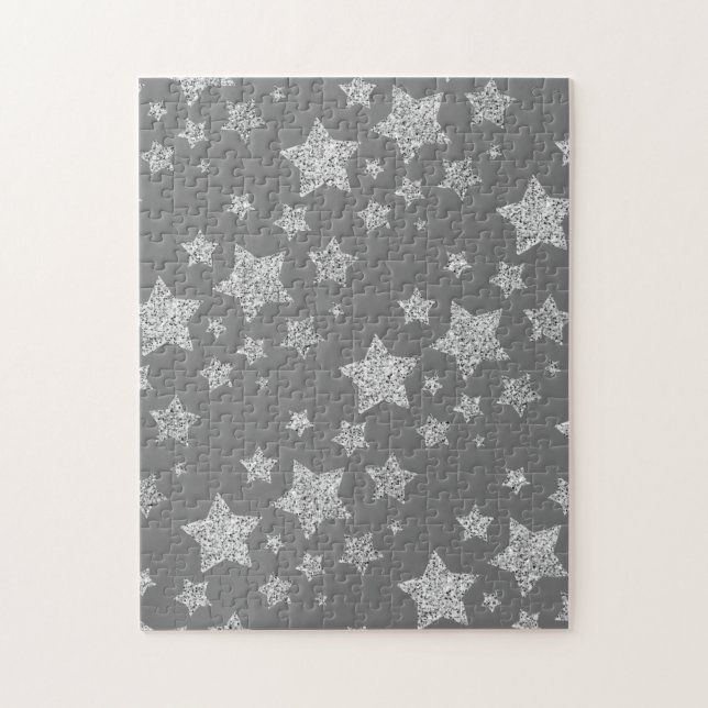 Silver glitter sparkles Stars pattern light grey Jigsaw Puzzle (Vertical)