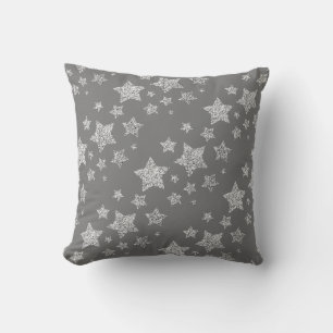 Silver glitter sparkles Stars pattern light grey Throw Pillow