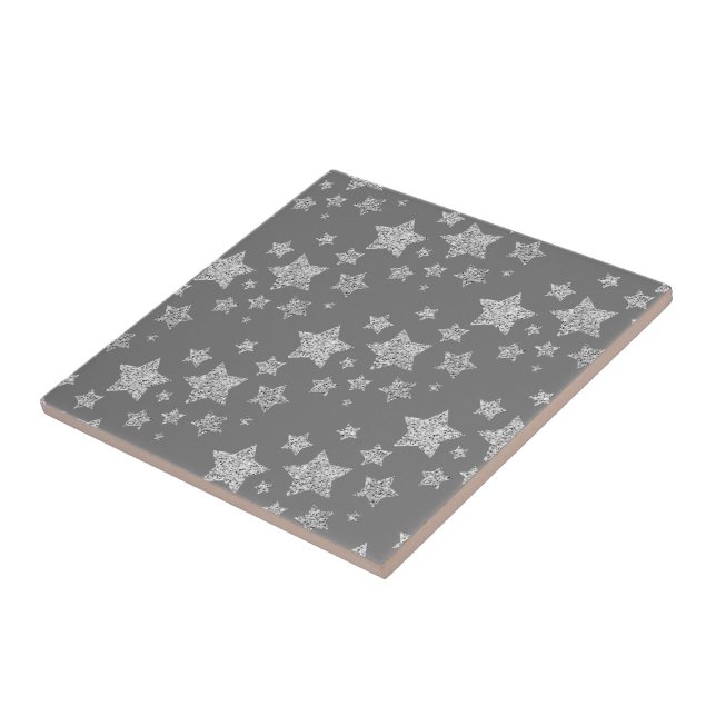 Silver glitter sparkles Stars pattern light grey Tile (Side)