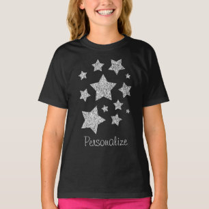 Silver glitter sparkles Stars Personalize T-Shirt