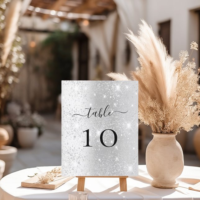 Silver glitter sparkles table card (Creator Uploaded)