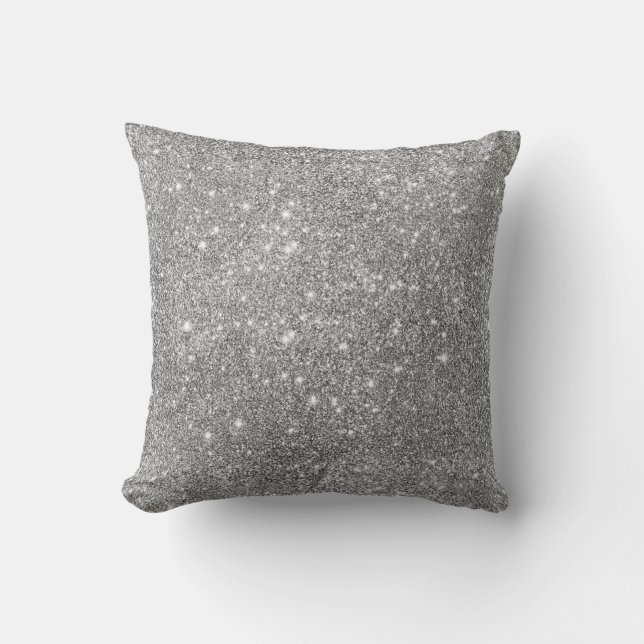 Silver Glitter Sparkles Throw Pillow (Front)