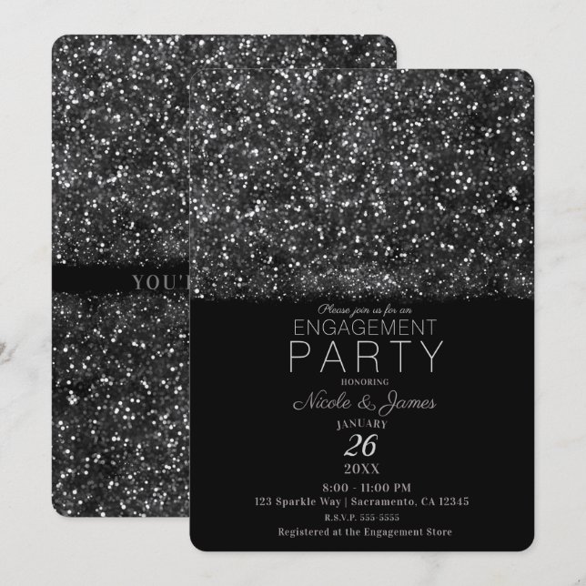 Silver Glitter Sparkling Lights Engagement Party Invitation (Front/Back)