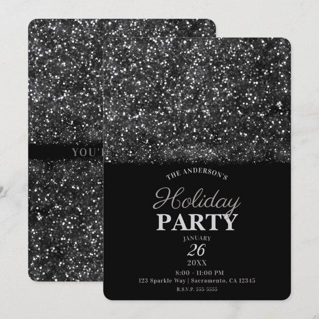 Silver Glitter Sparkling Lights Holiday Party Invitation (Front/Back)