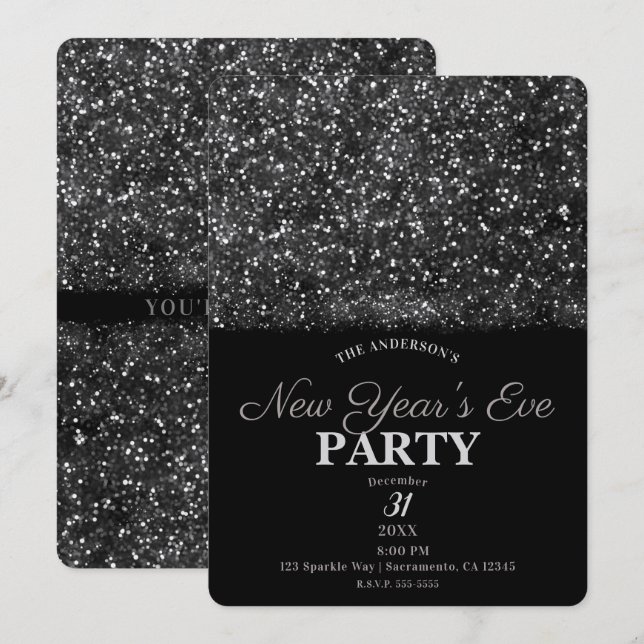 Silver Glitter Sparkling Lights New Years Eve Invitation (Front/Back)