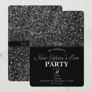 Silver Glitter Sparkling Lights New Years Eve Invitation