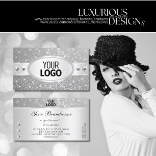 Silver Glitter Sparkling Stars Diamonds and Logo Business Card