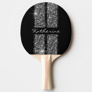Silver Glitter Sport Racing Stripes Elegant Ping Pong Paddle