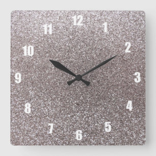 Silver glitter square wall clock